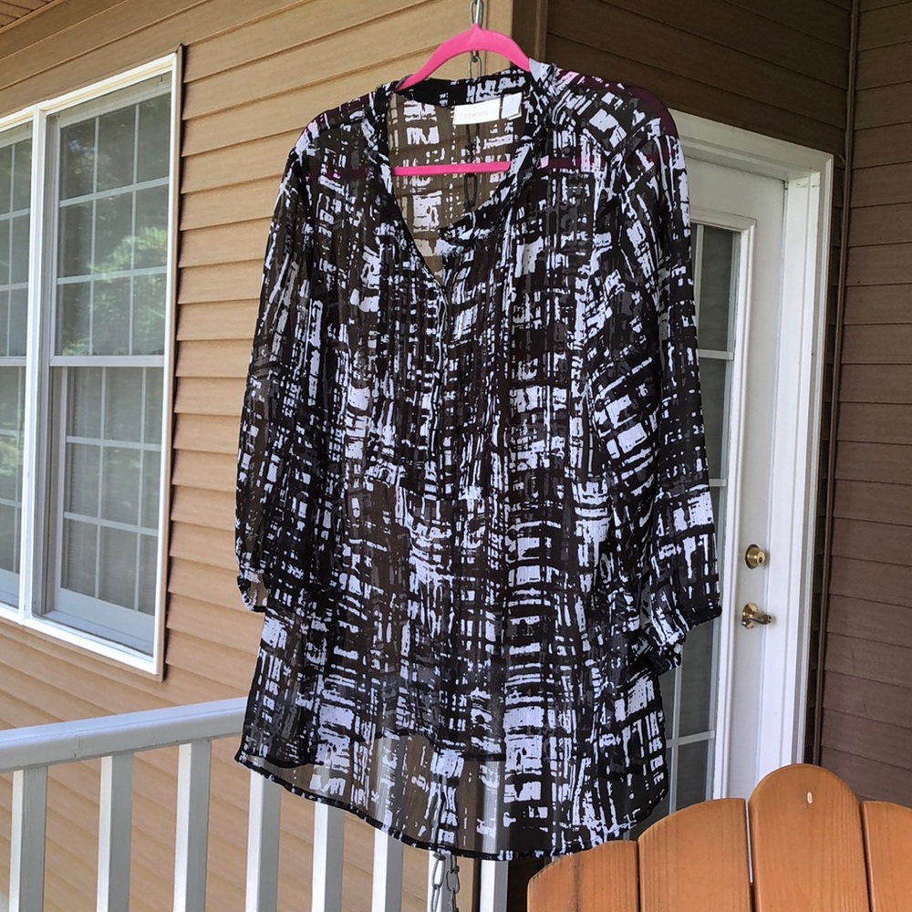 Chico’s sheer black and white blouse or cover up